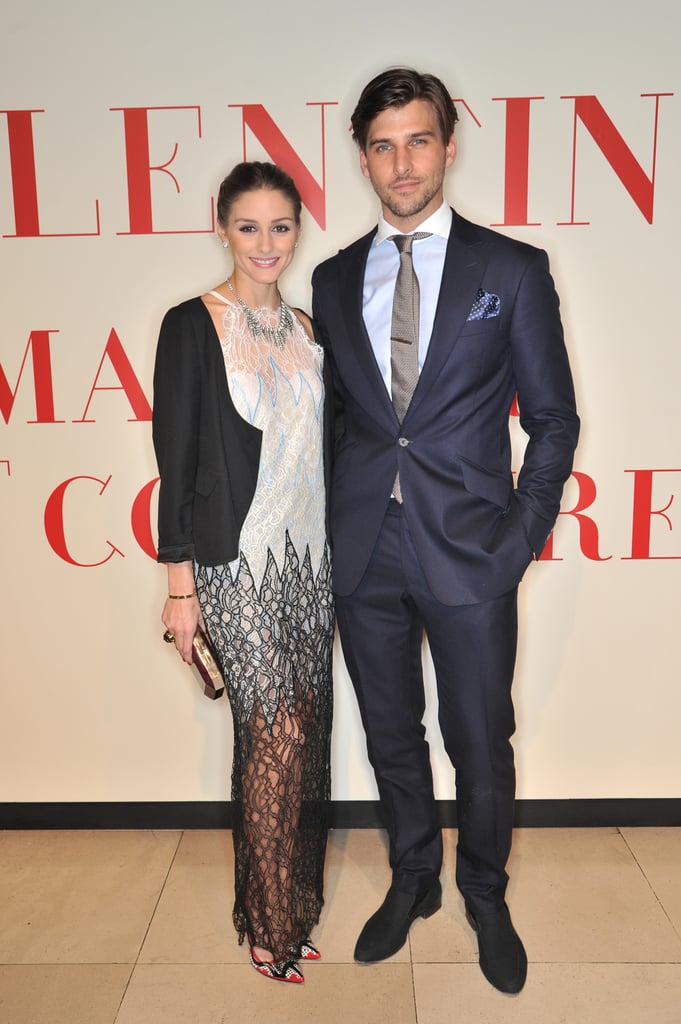 The two complemented each other with an unexpected color palette of blue, black, brown, and red at the VIP preview for Valentino: Master of Couture.