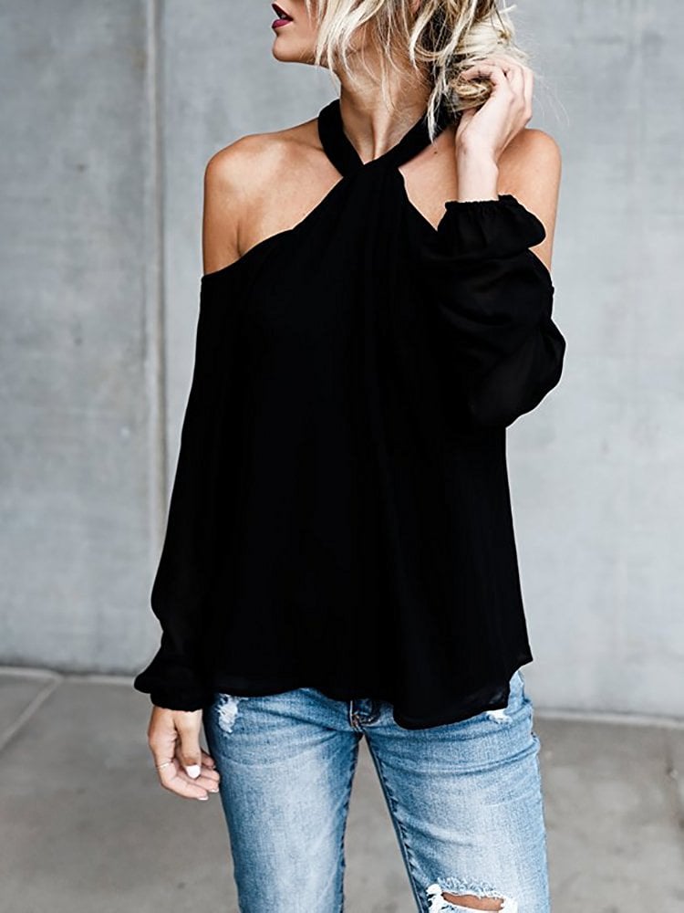 Ninimour Halter Keyhole Blouse