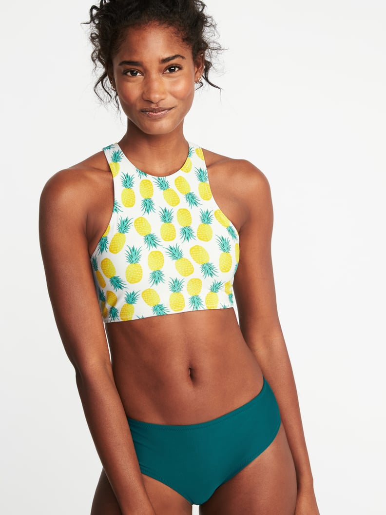 Old Navy Pineapple Print Lace-Back High-Neck Swim Top
