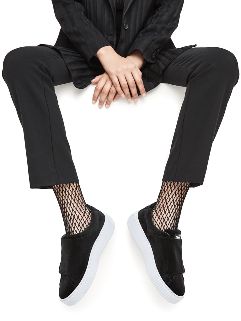 Finish the look with a pair of sleek velvet platform sneakers to keep the menswear theme going.
Credits: Photography: Felix Wong; Art Direction: Melissa Medvedich; Hair and Makeup: Carrie LaMarca; Model: Varsha