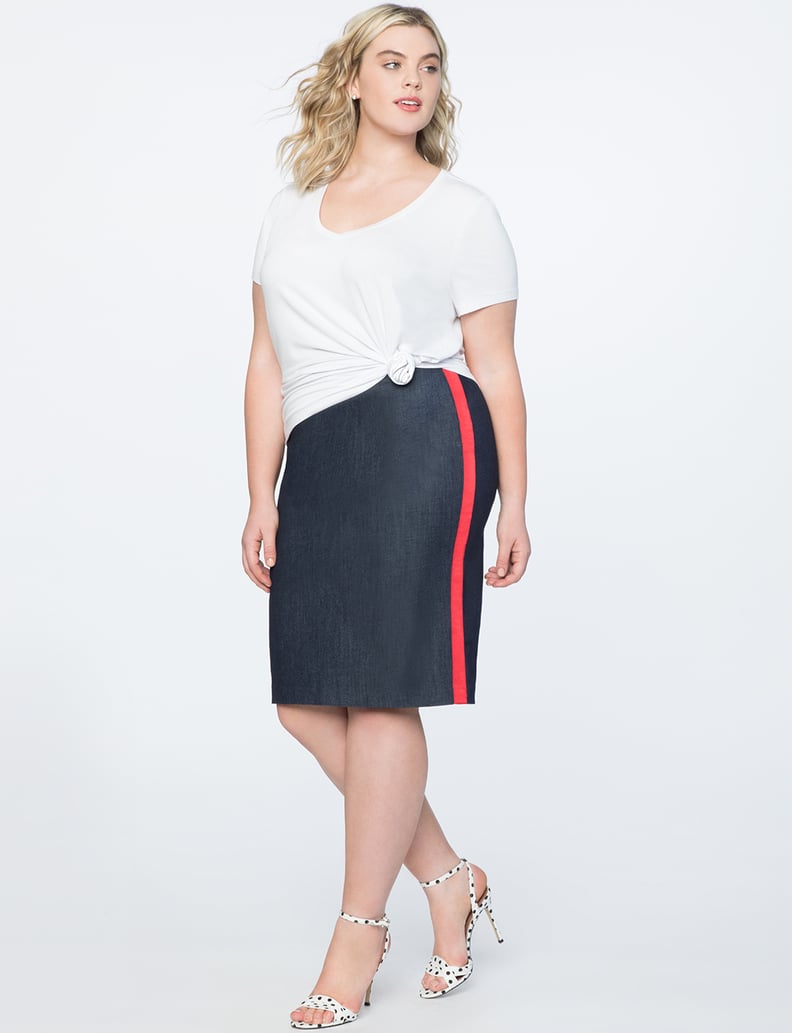 Eloquii Denim Pencil Skirt with Side Stripe