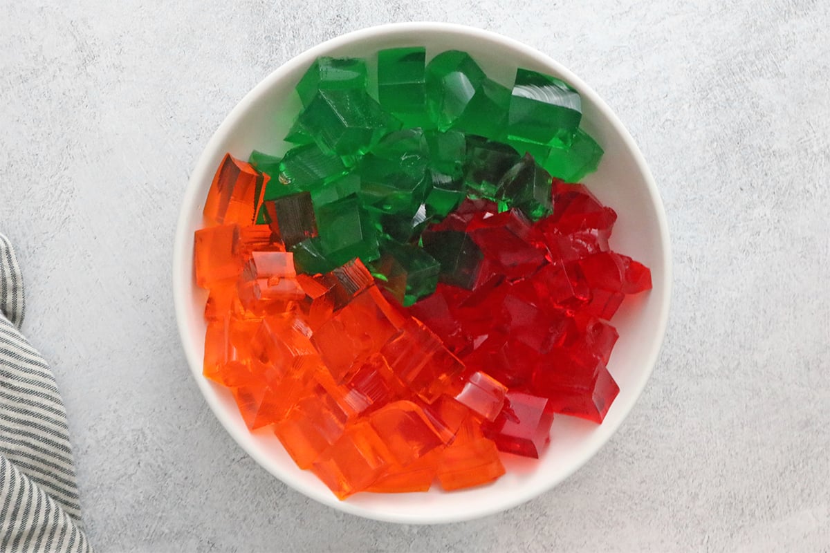 Cubes of flavoured gelatin