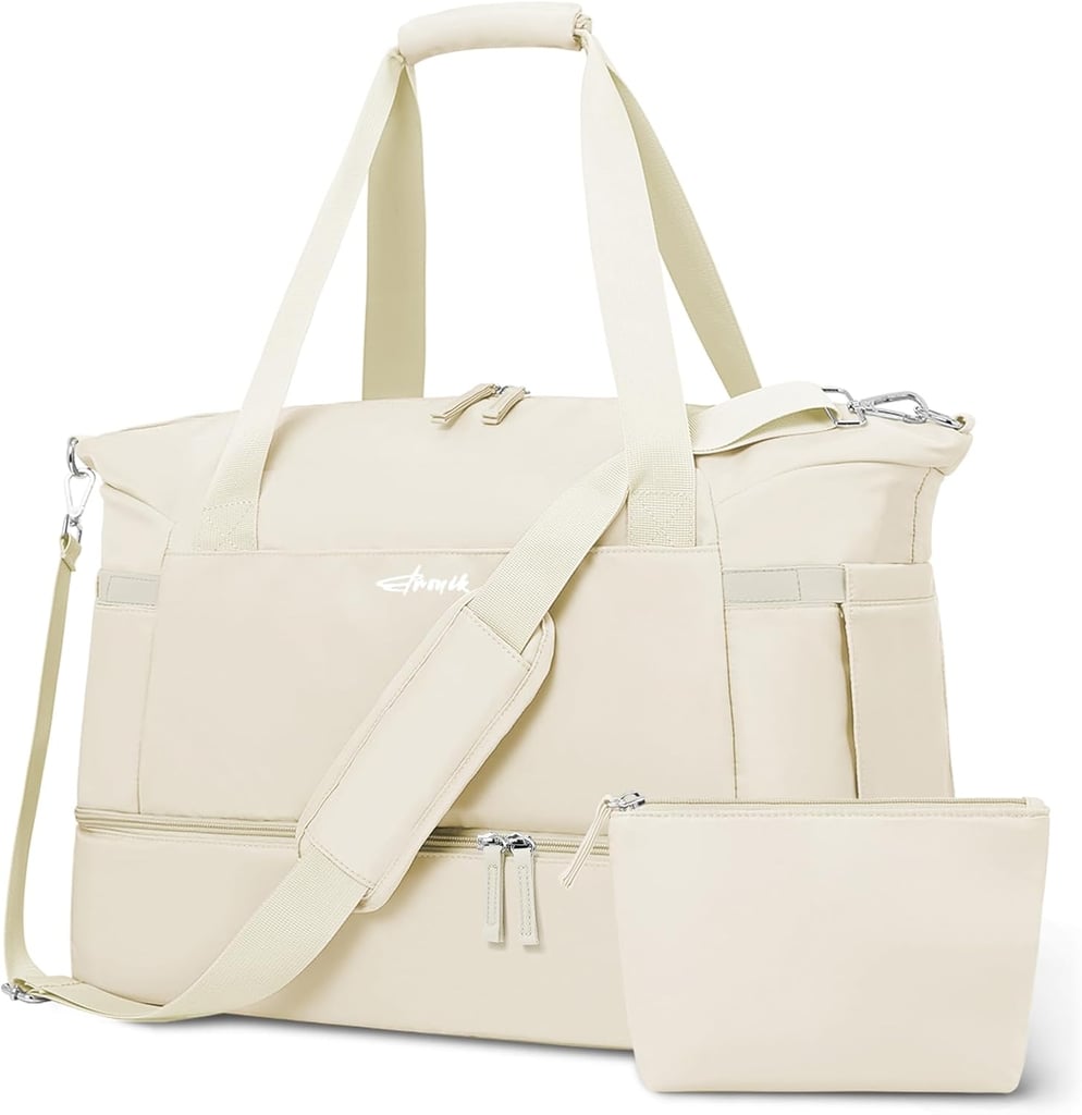 Etronik Medium Gym Bag in Beige ($22, originally $30)
This versatile bag can be used for the gym or for travel and features a USB charging port and handy shoe compartment. There's also a side pocket for your water bottle, multiple air vents, and a detachable shoulder strap. Did we mention it comes with a matching toiletry bag?