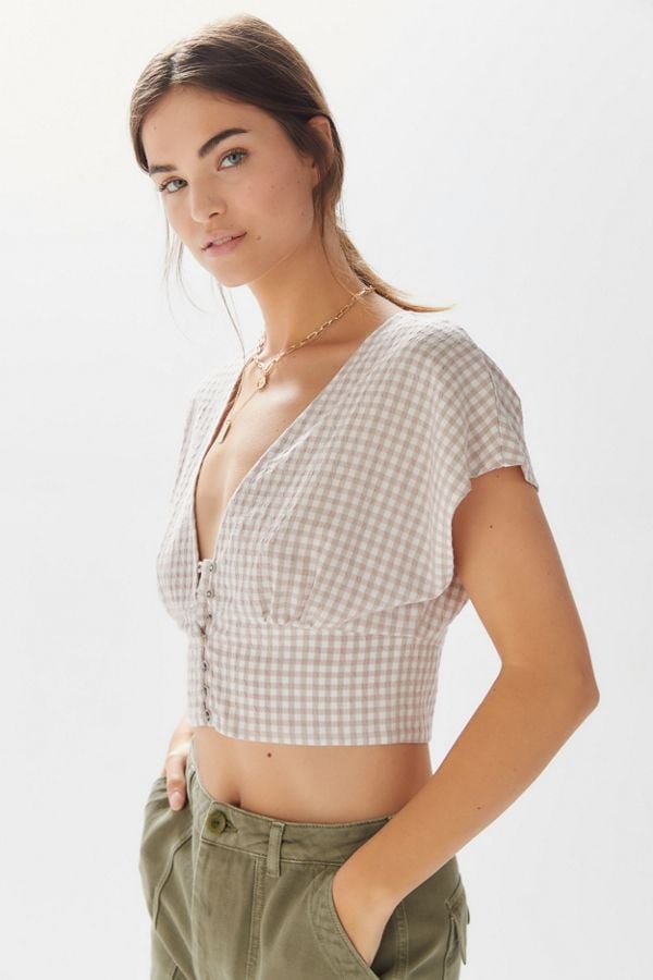 Urban Outfitters Anderson Gingham Button-Front Cropped Top