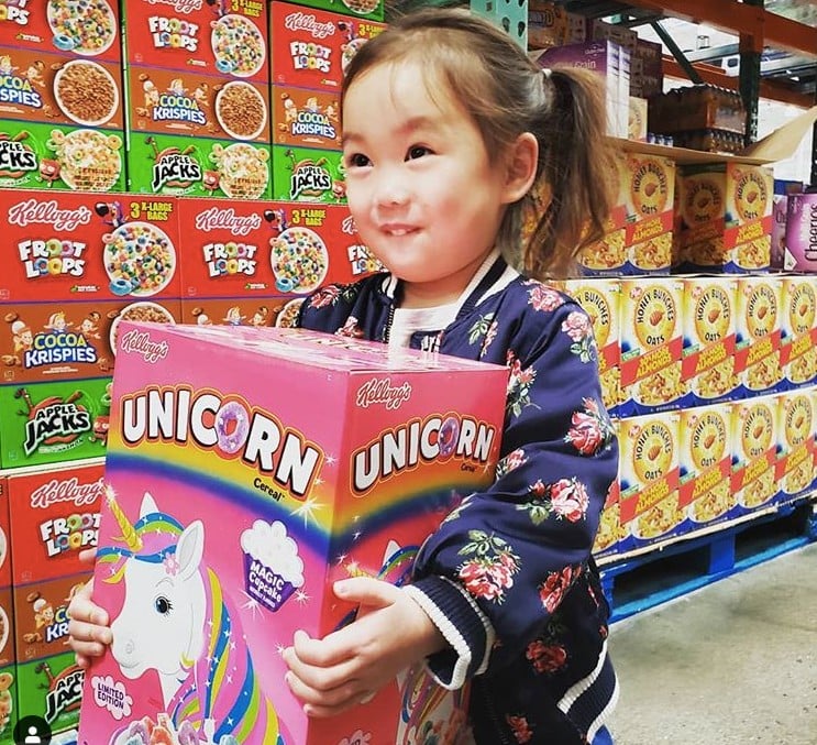 Girl Carrying Kellogg's Unicorn Cereal at Costco