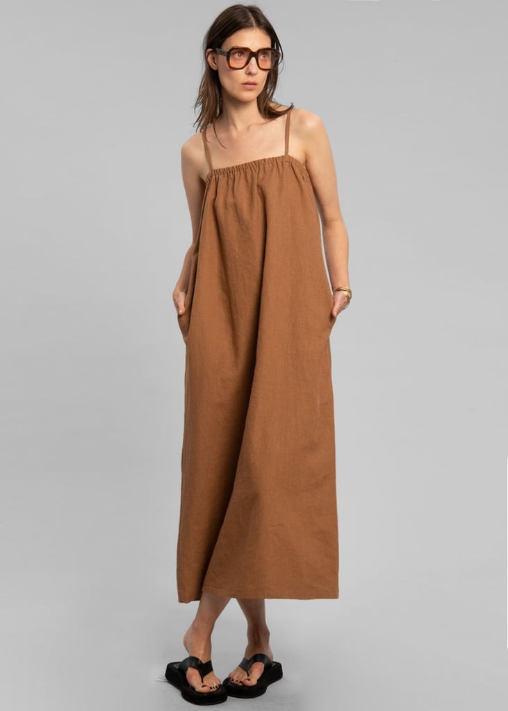 The Frankie Shop Pera Linen Maxi Dress in Toffee