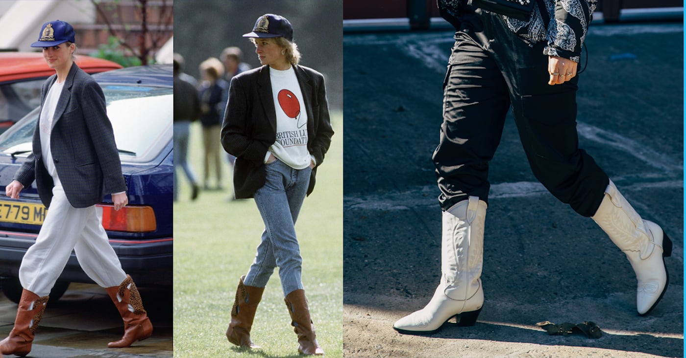 Slip your slouchy silk track pants into your go-to cowboy boots and, Princess Diana's Old Styling Trick Is Suddenly Everywhere