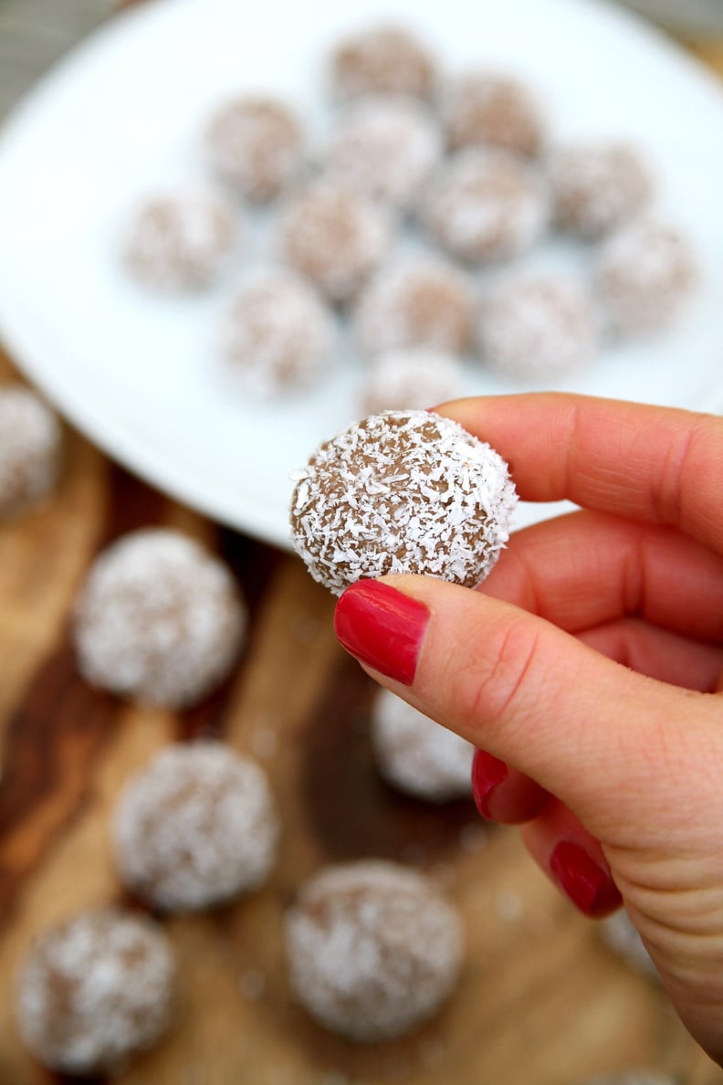 Coconut-Covered Chocolate Almond Protein Balls