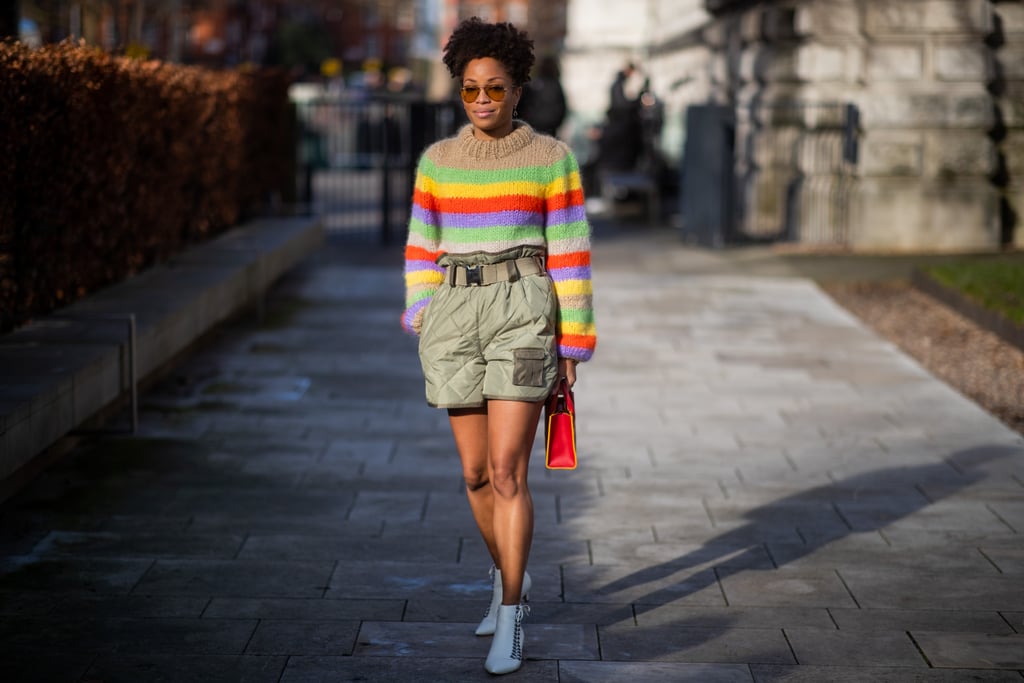 Try a colorful stripe with utility shorts for a playful weekend look.