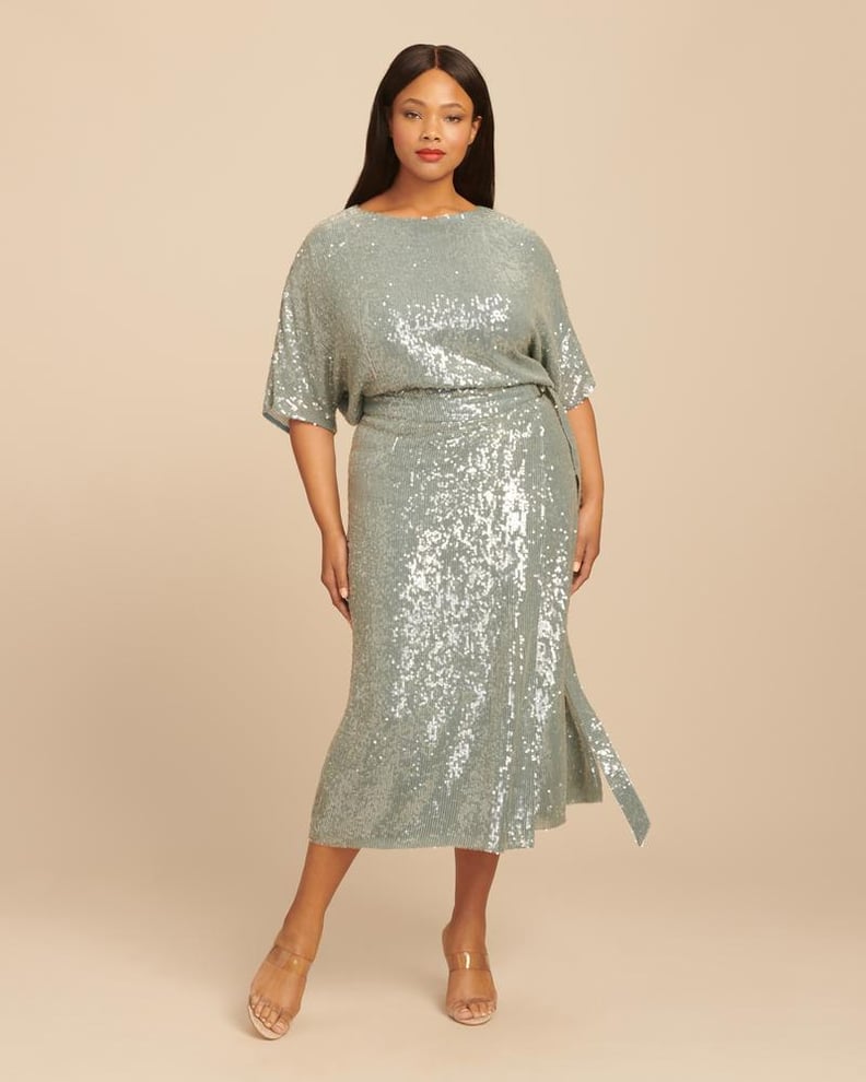 Sally LaPointe Sequin Viscose Belted Wrap Skirt