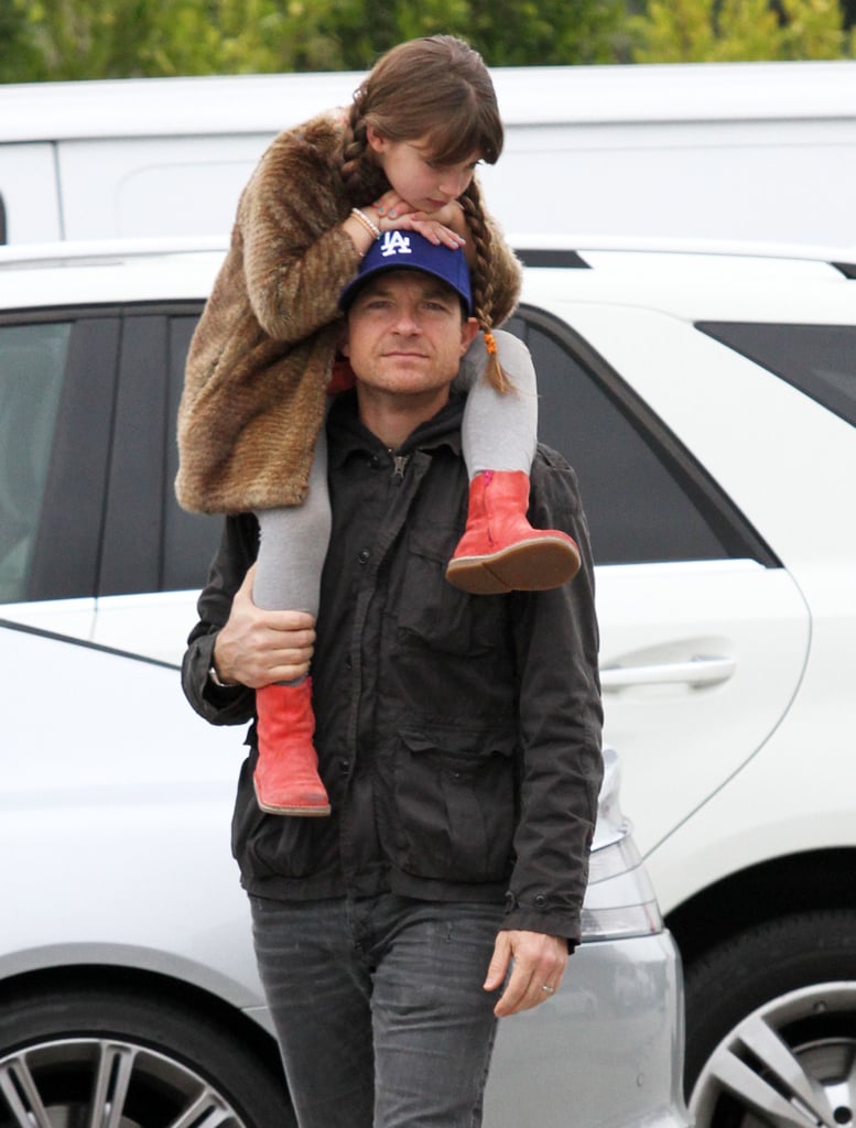 Jason Bateman held his daughter Francesca during a trip to the farmers market in LA on Sunday.