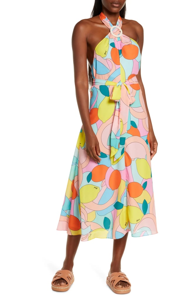 A Modern Lemon-Print Dress: Staud Kai Halter Midi Dress