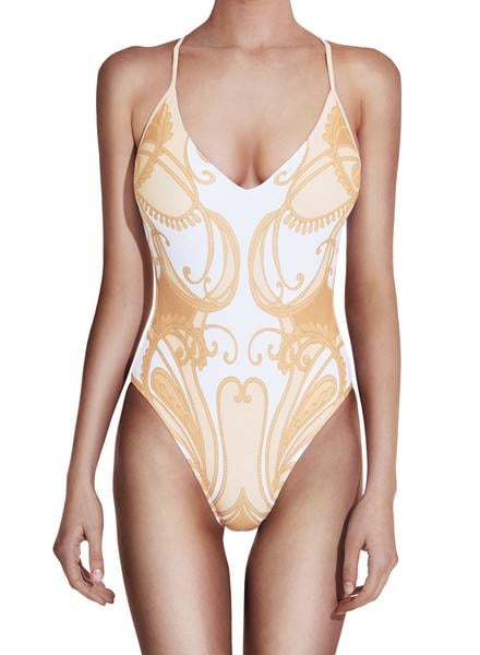 Gold Paisley Deep-V One-Piece