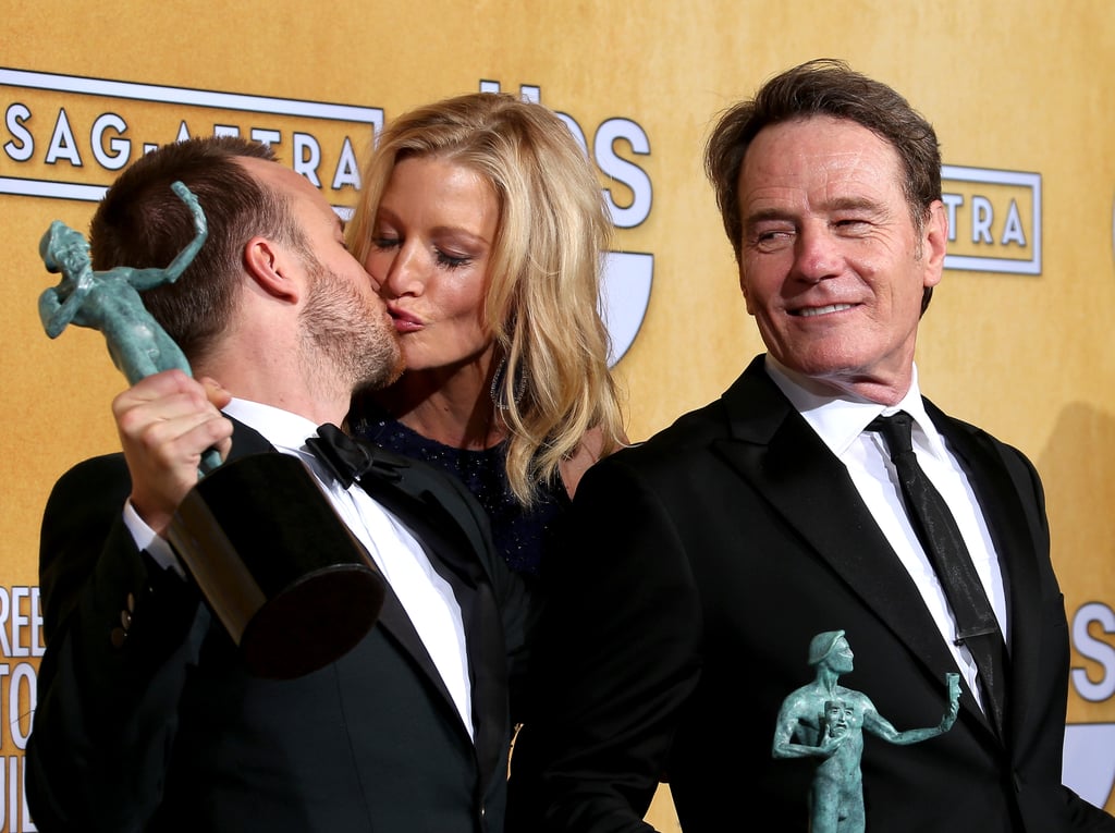 Anna Gunn and Aaron Paul celebrated their Breaking Bad win in the press room with Bryan Cranston.