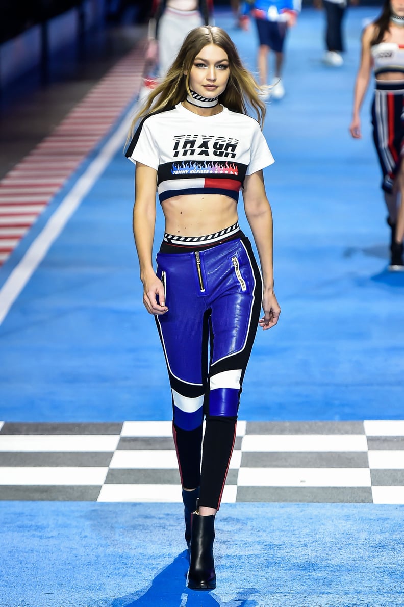 Gigi Modeled This Crop Top and Racer-Style Pants