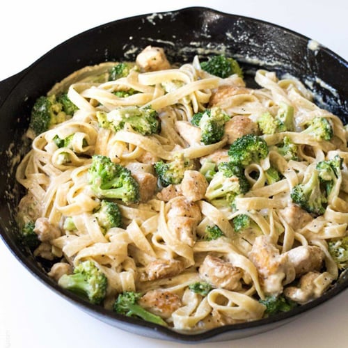 chicken fettuccine with spiral noodles