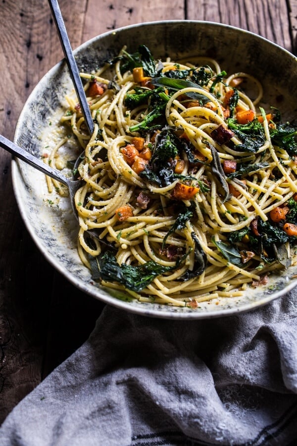 Winter Squash Carbonara with Broccoli Rabe and Sage