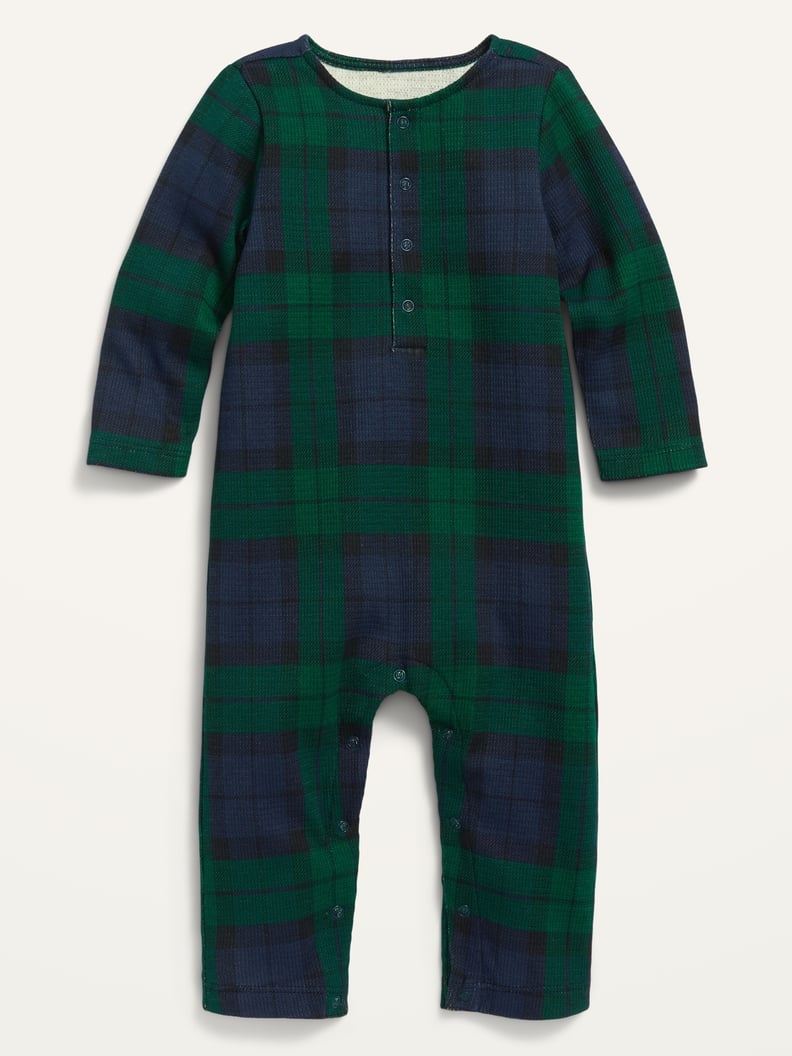 Unisex Plaid Thermal Henley One-Piece For Baby