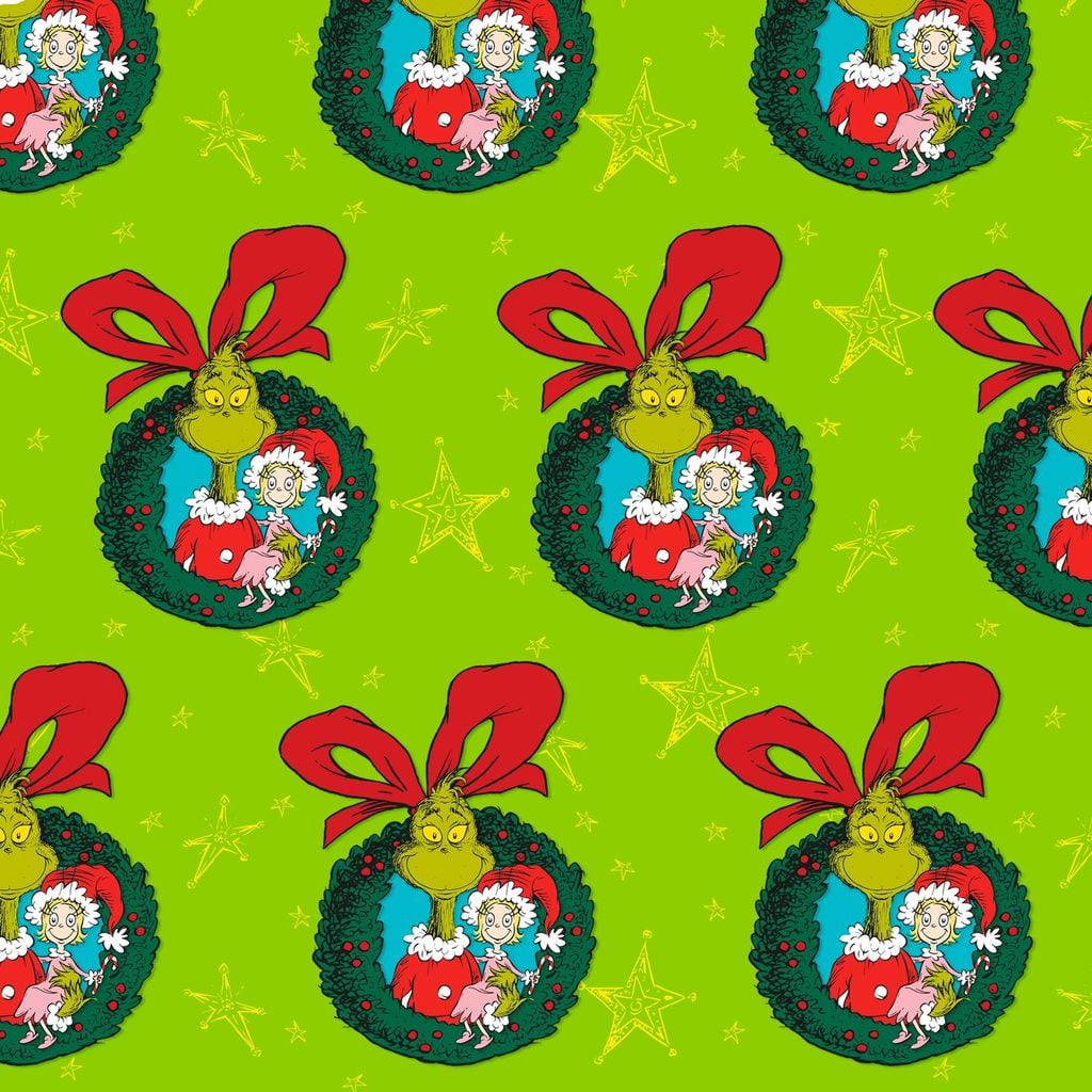 Dr. Seuss Grinch Wreaths Jumbo Christmas Wrapping Paper Roll