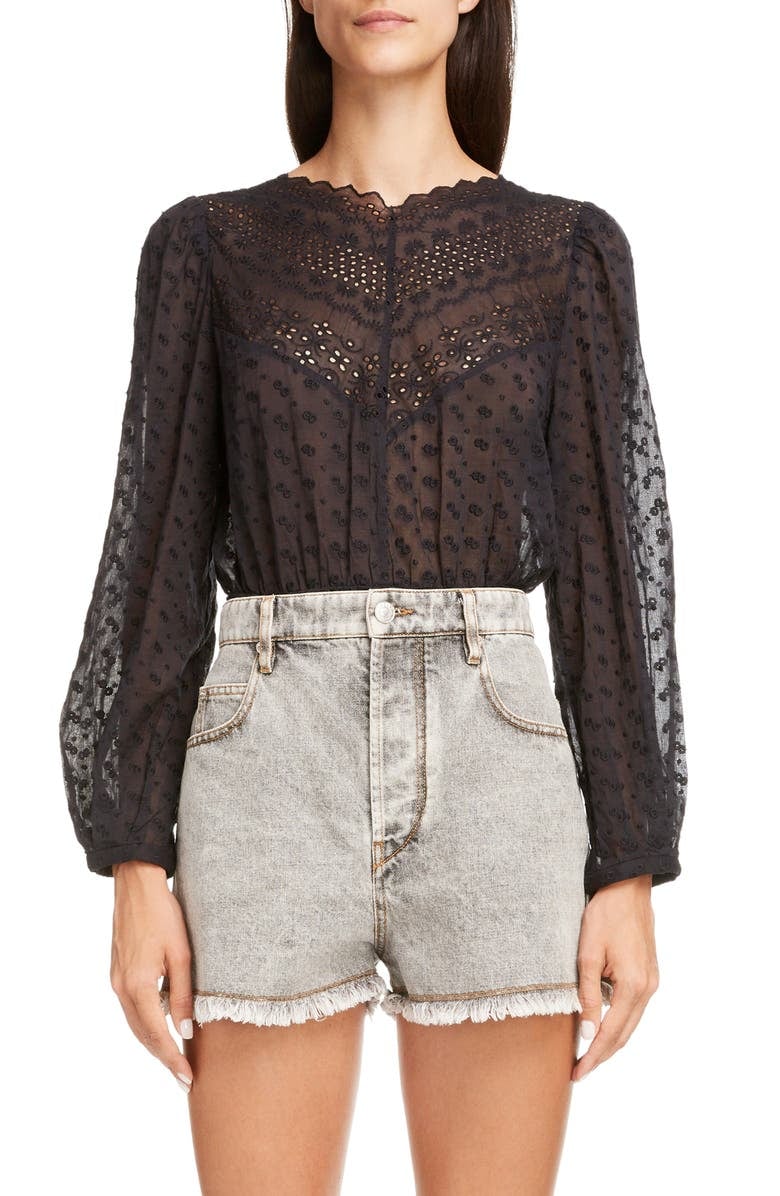 Isabel Marant Etoile Taziae Reversible Embroidered Cotton Peplum Blouse