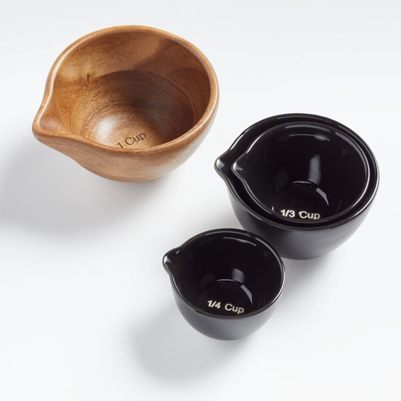 Wood and Black Ceramic Measuring Cups