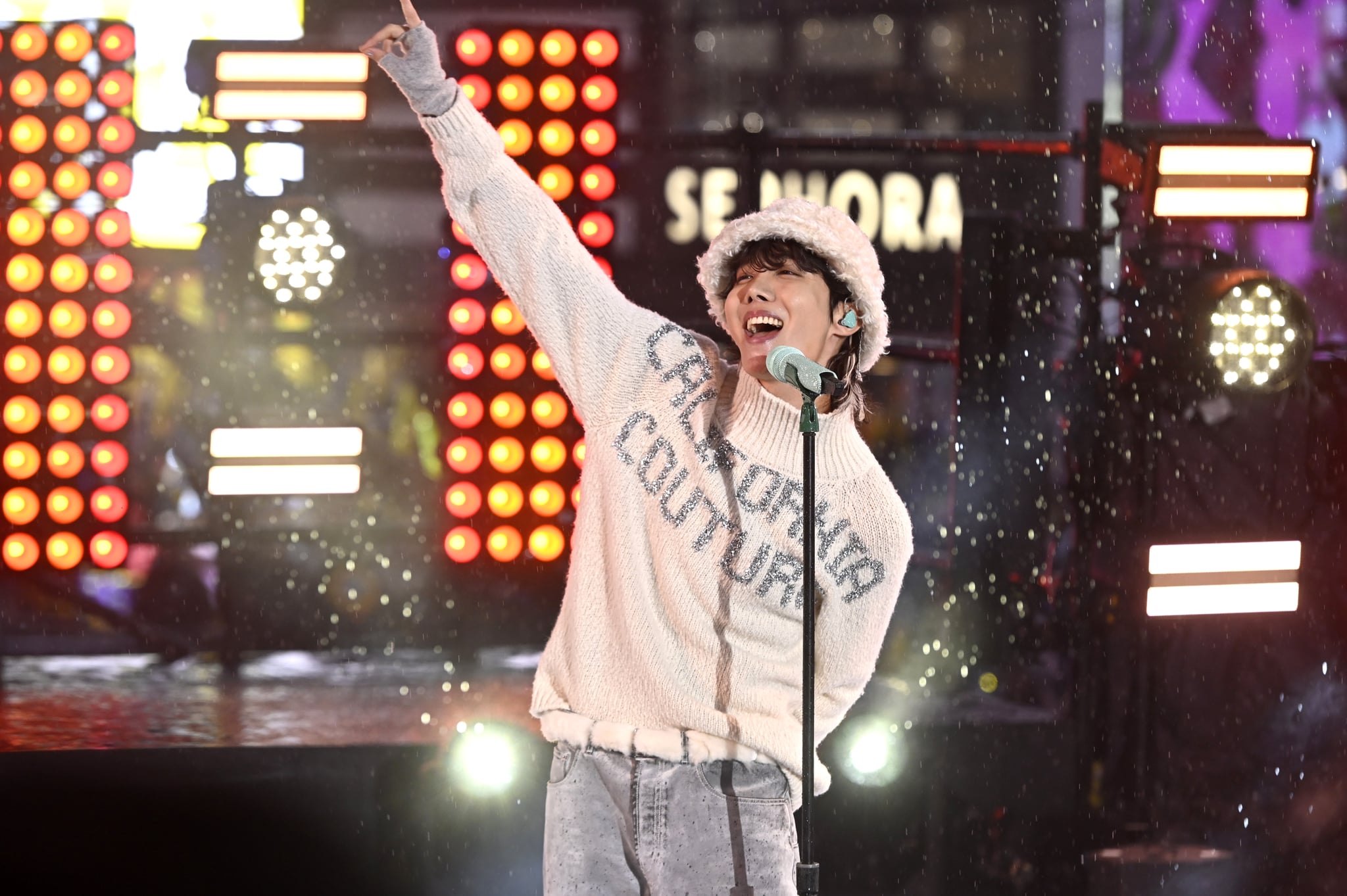 VARIOUS CITIES - DECEMBER 31: J-Hope performs onstage during Dick Clark's New Year's Rockin' Eve With Ryan Seacrest 2023 on December 31, 2022 in New York City. (Photo by Noam Galai/Getty Images for dick clark productions)