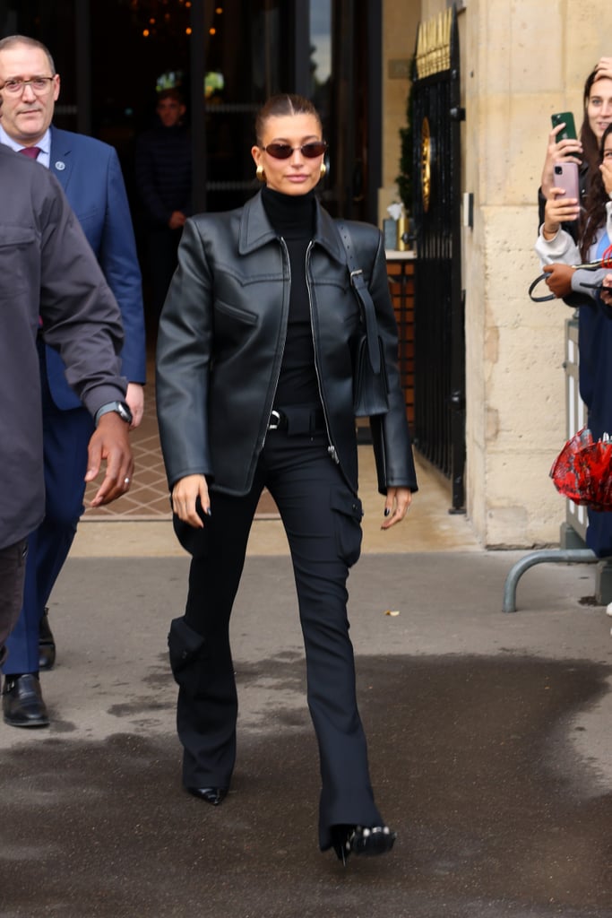 Hailey Bieber's Wide-Leg Cargo Pants in Paris