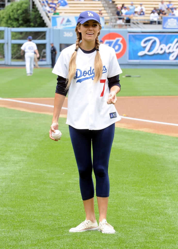 Lauren Conrad showed off her pitching skills for the LA Dodgers in June 2009.