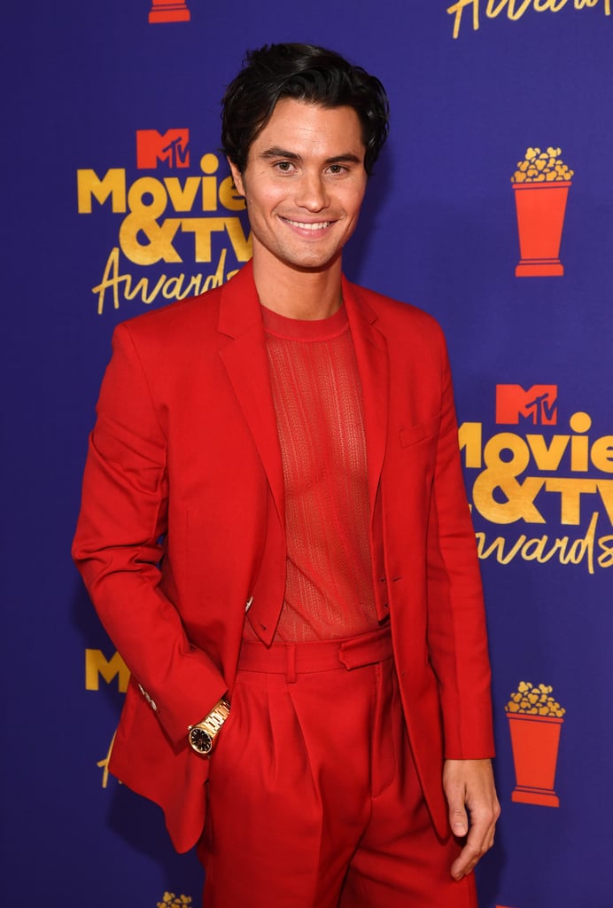 Chase Stokes Wears Red Suit With Sheer Top at the MTV Awards