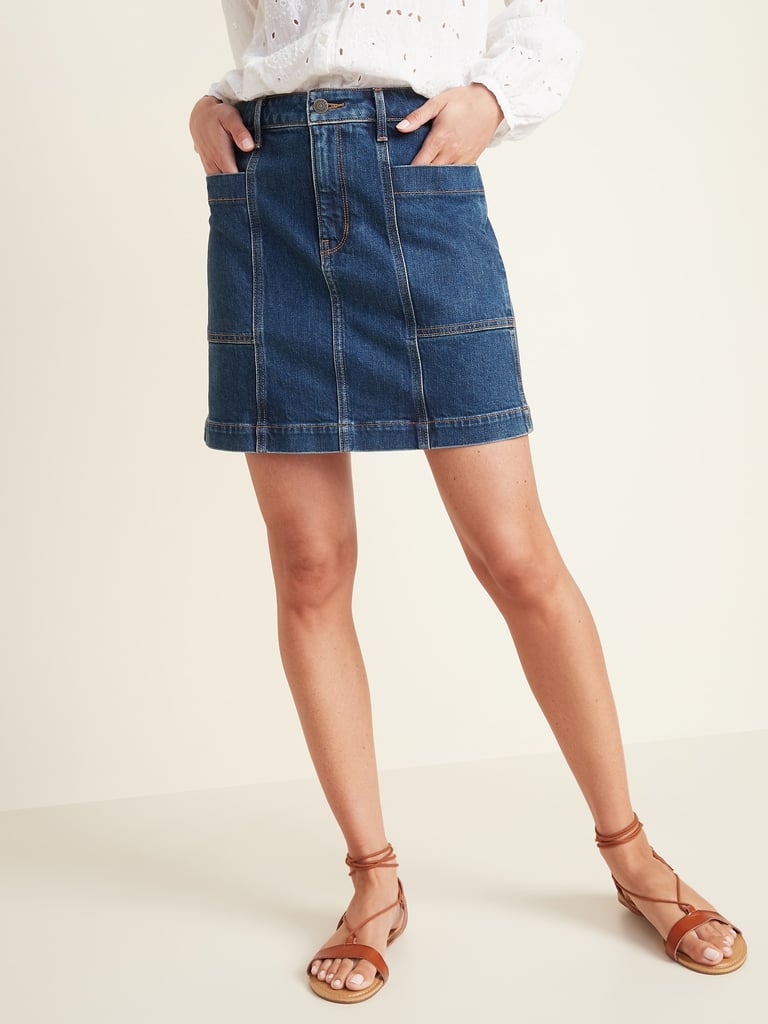 High-Waisted Utility Pocket Jean Skirt