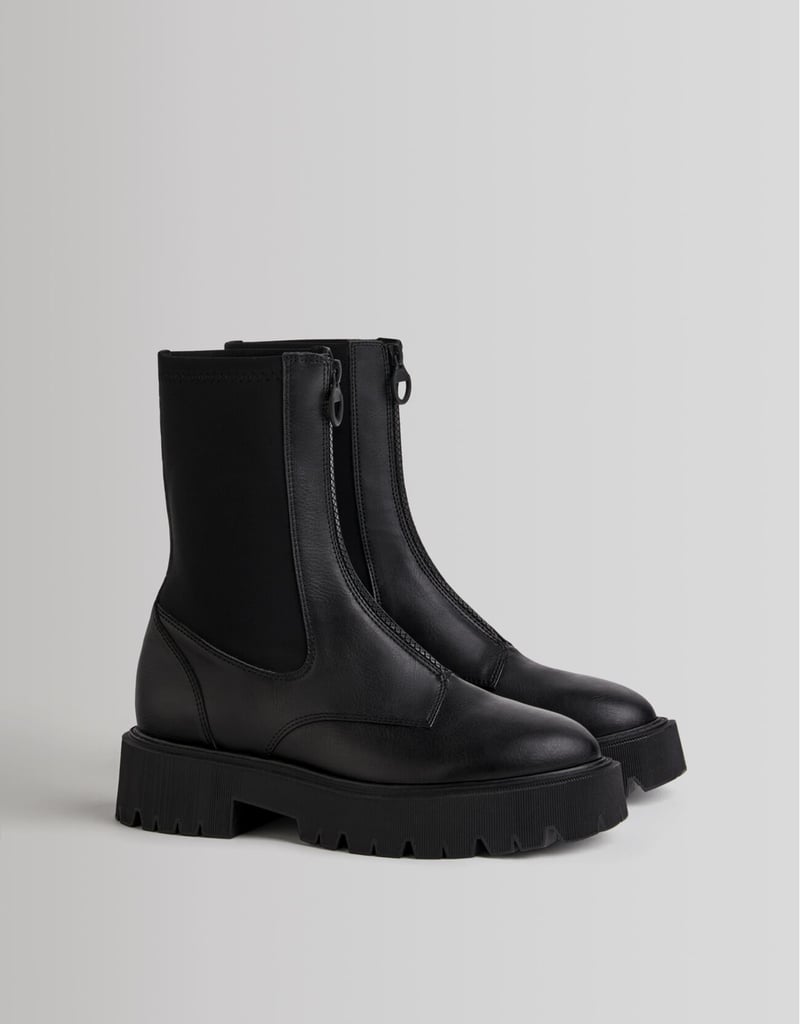 Bershka Contrast Ankle Boots with Front Zip