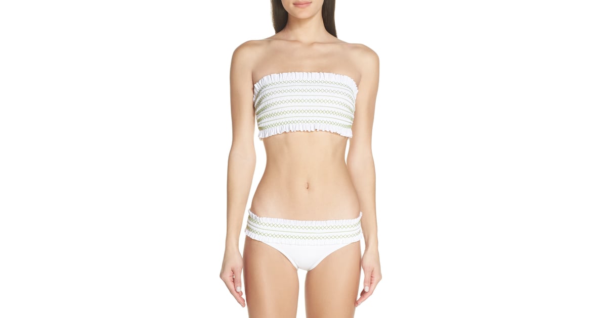 Tory Burch Costa Smocked Hipster Bikini Top and Bottoms