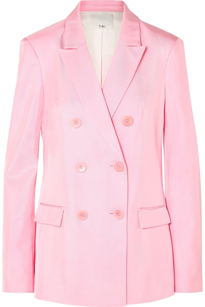 Tibi Double-Breasted Satin-Twill Blazer