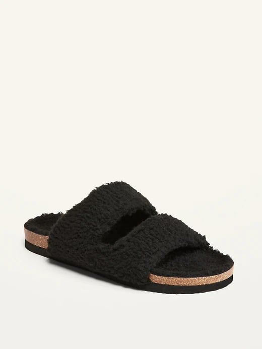 Old Navy Cozy Sherpa Double-Strap Slide Slippers in BlackJack