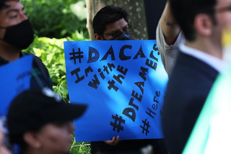 NEW YORK, NEW YORK - JUNE 15: People gather for a rally to celebrate the 10th anniversary of the Deferred Action for Childhood Arrivals (DACA) in Battery Park on June 15, 2022 in New York City. DACA recipients, immigrant advocates, and elected officials g