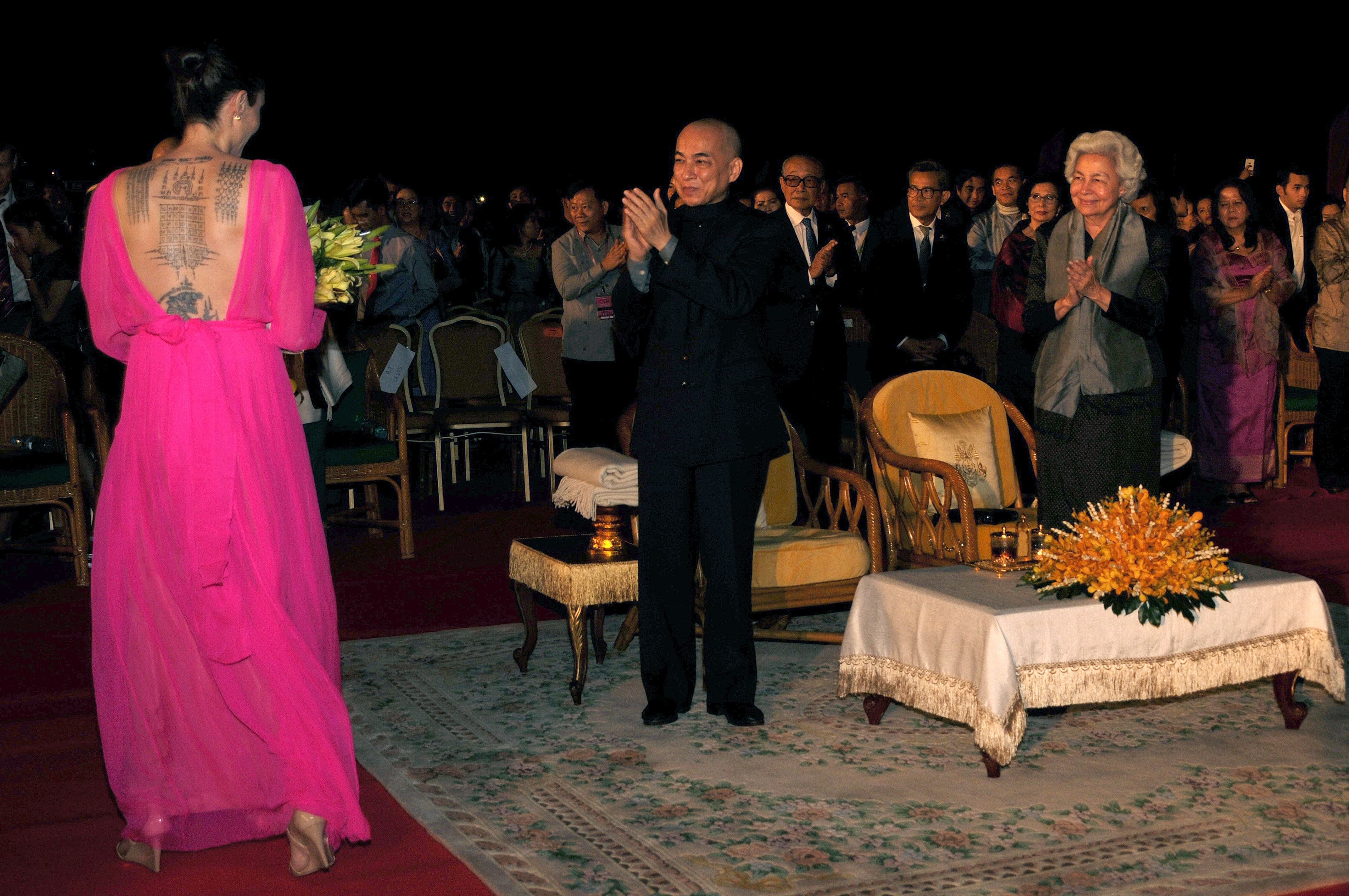 angelina jolie pink dress Angelina Jolie's Champagne Slip Dress & Blazer Is A Foolproof Combo For Fall