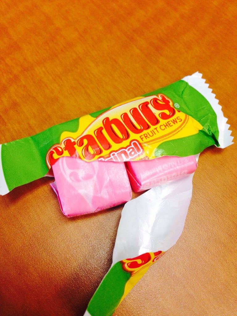 Unwrapping Starburst candy and seeing all pink.