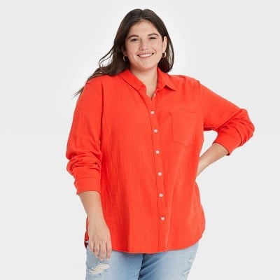 Universal Thread Long Sleeve Gauze Button-Down Shirt