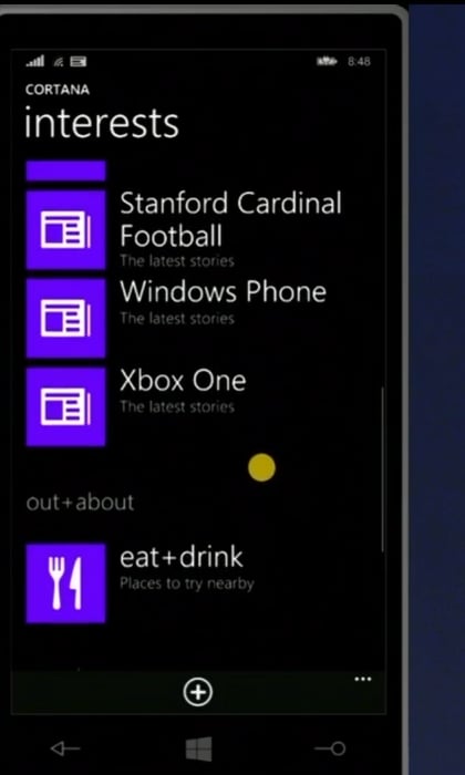 Cortana keeps track of interests.