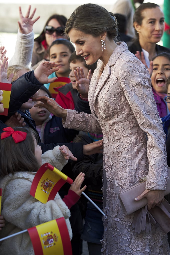 Queen Letizia's Lavender Lace Coat November 2016