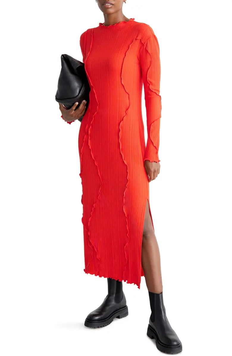 Red Hot: & Other Stories Beth Frilled Rib Long Sleeve Midi Dress