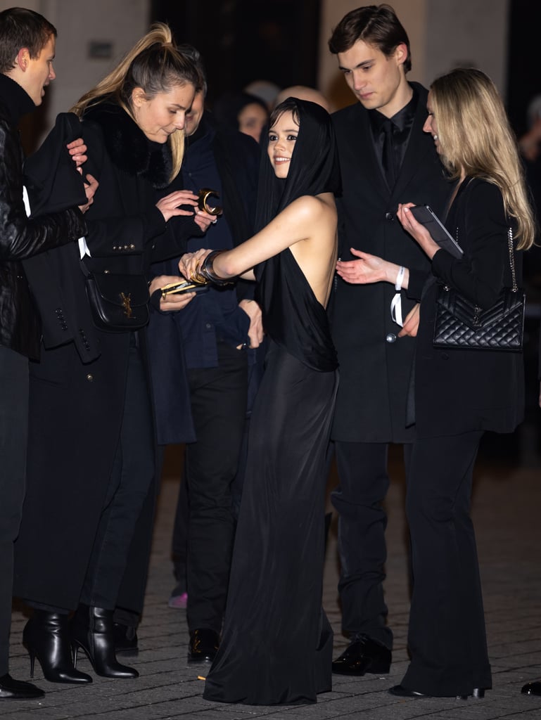 Jenna Ortega's Black Hooded Saint Laurent Dress