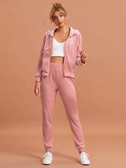 Zip Up Drawstring Hooded Lounge Set