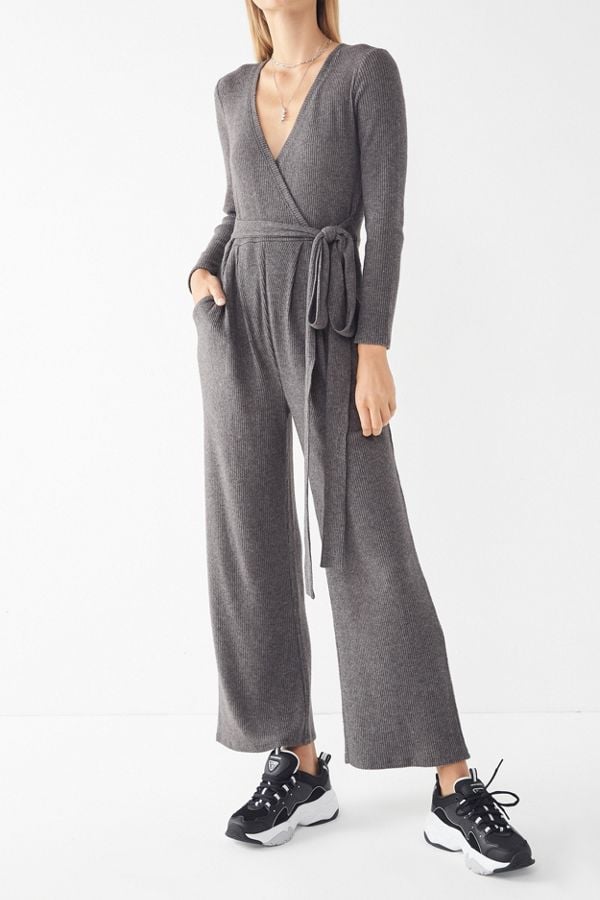 UO Cosy Ribbed Knit Wrap Jumpsuit