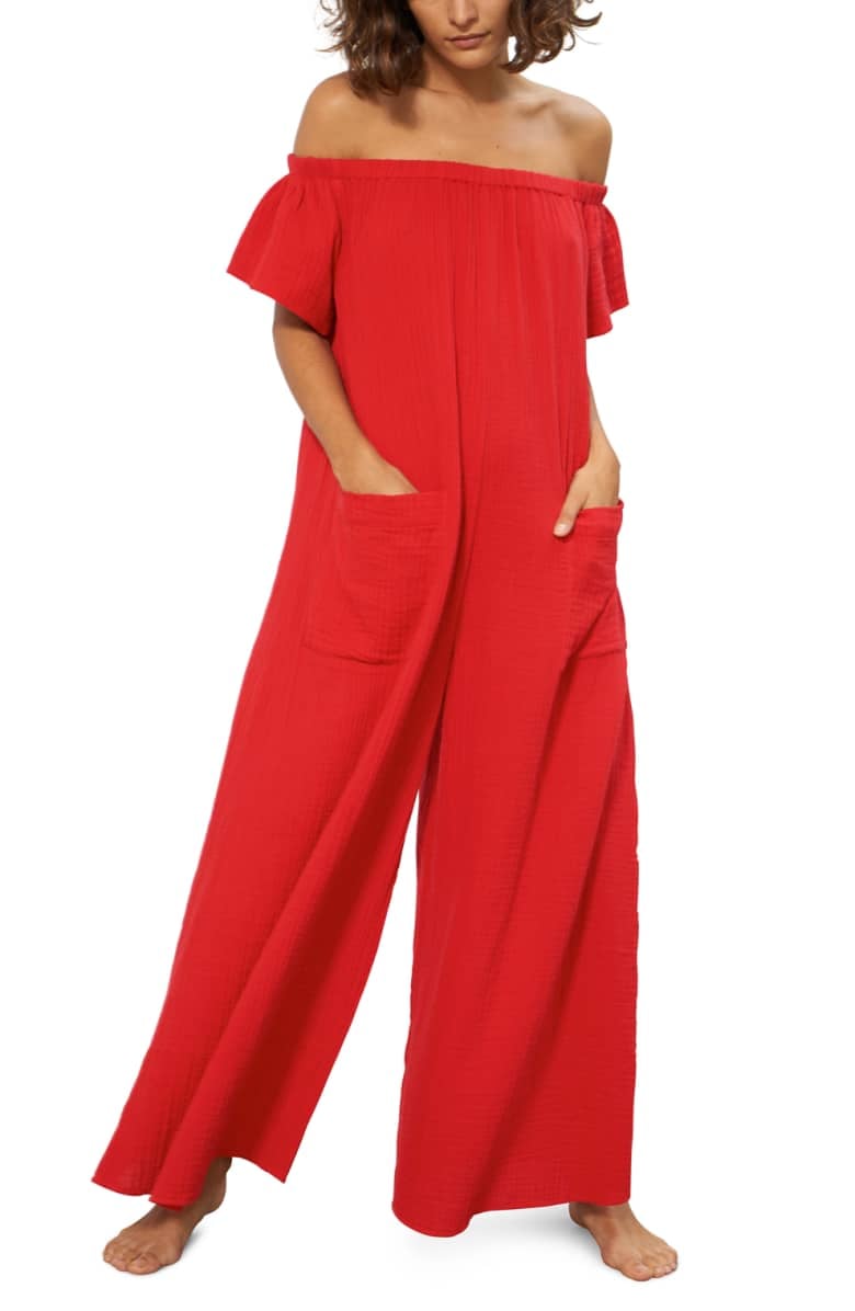 Mara Hoffman Blanche Off-the-Shoulder Organic Cotton Cover-Up Jumpsuit