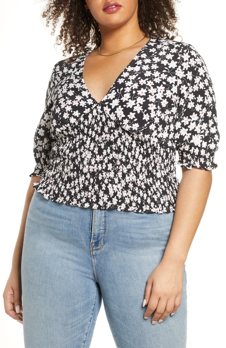 Leith Plus Size Floral Smocked Top