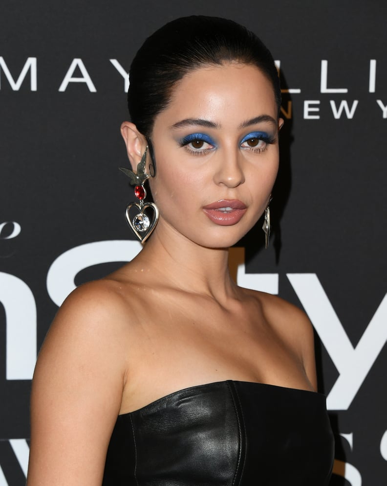 Alexa Demie's Vibrant Blue Eye Shadow and Swirled Baby Hair, 2019