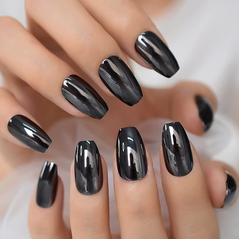 For a Chromatic Look: Coolnail Metallic Mirror Effect Gray Black Press-On Nails