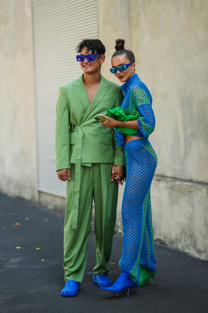 Colourblock in a Monochrome Suit + Contrasting Crocs