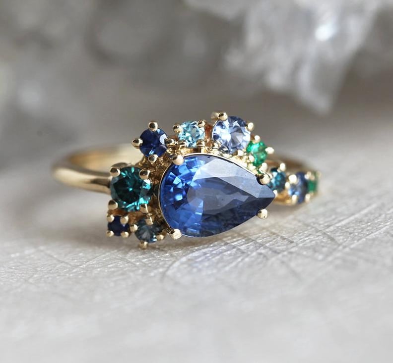 Pear Shaped Blue Sapphire Engagement Ring